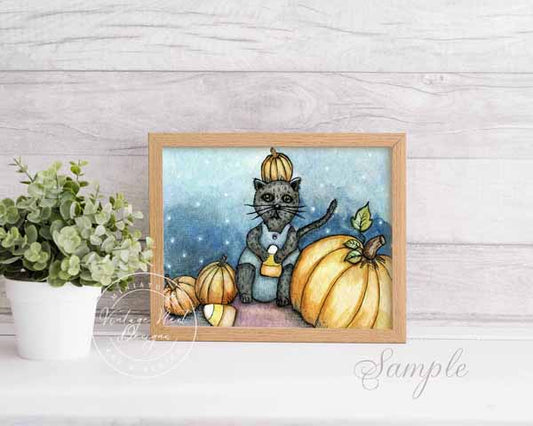 Digital Print Candy Corn Kitty No.1 Watercolor Painting Instant Download