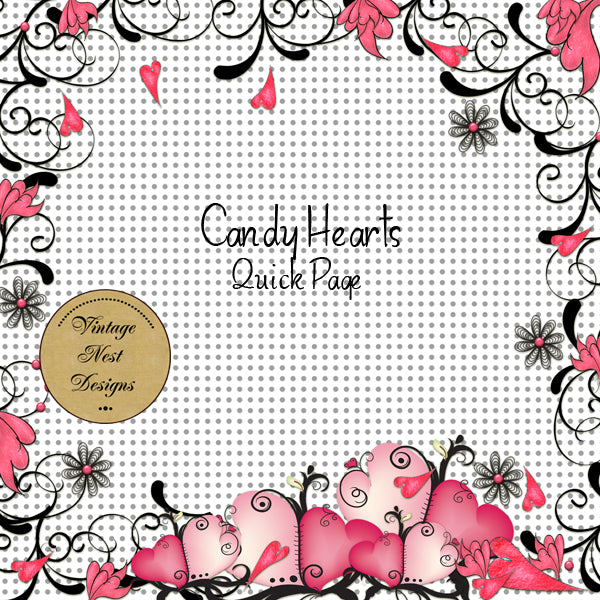 Digital Scrapbooking Candy Hearts Quick Page No.1 Instant Download