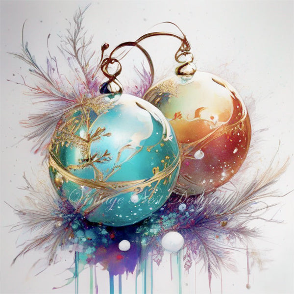 Digital Print Christmas Bulbs No.6 Illustration Instant Download