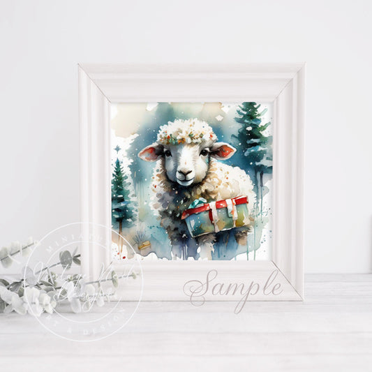 Digital Print Christmas Ewe No.1 Watercolor Instant Download