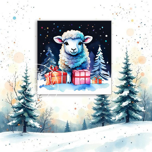 Digital Print Christmas Ewe No.4 Watercolor Painting Instant Download