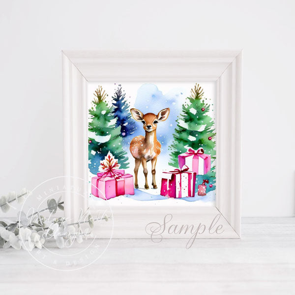 Digital Print Christmas Fawn No.2 Illustration Instant Download
