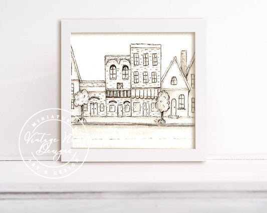 Digital Print City Life 1:2 Pencil Drawing Illustration Instant Download