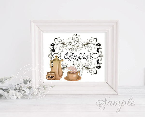 Digitaldruck Coffee Shop Miniatur Grafik Nr. 1 Illustration Sofort-Download