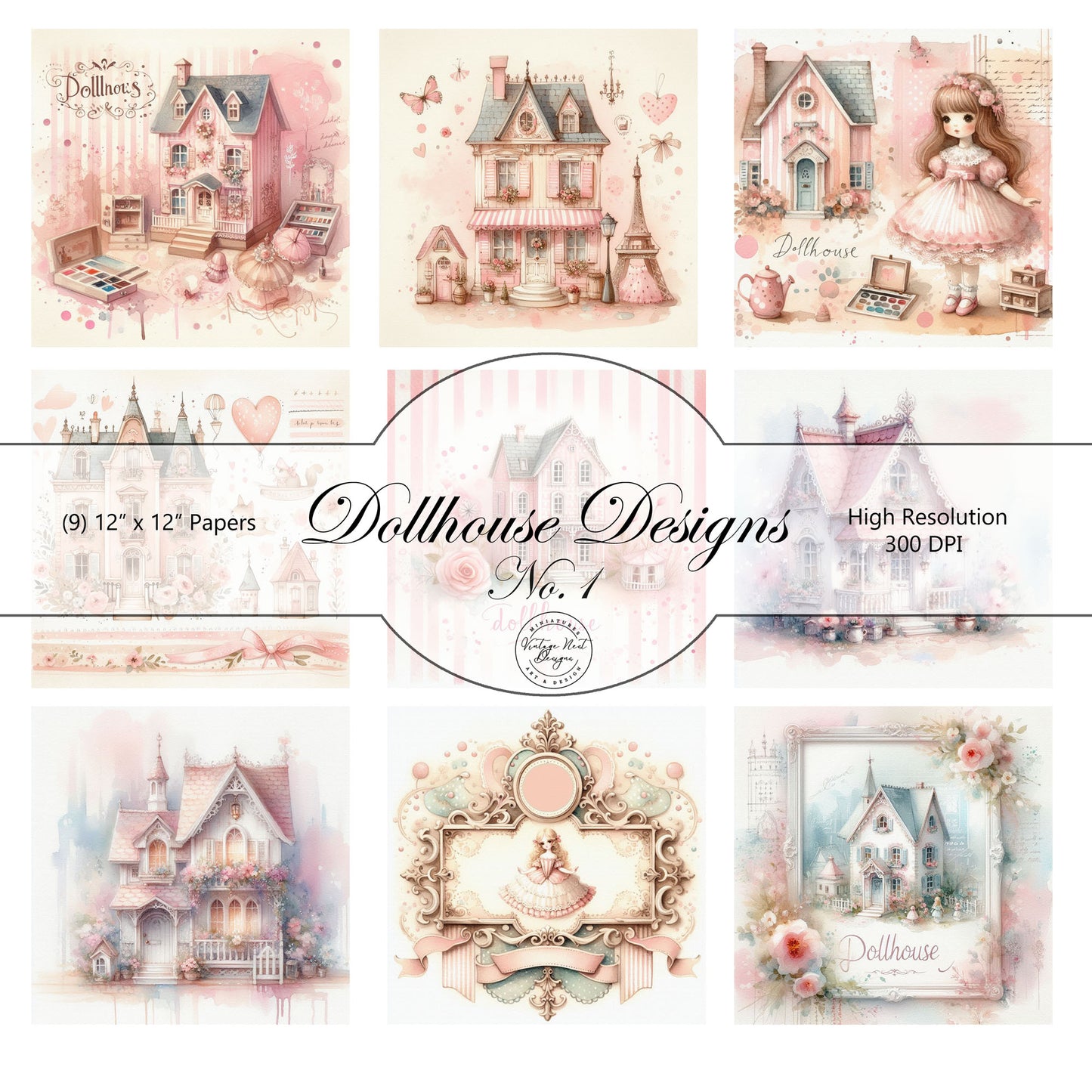 Dollhouse Wallpaper Doll House Designs No.1 Digital Instant Download Printable