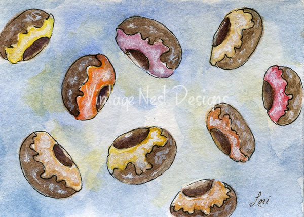 Digital Print Donuts No.1 ACEO Watercolor Painting Instant Download