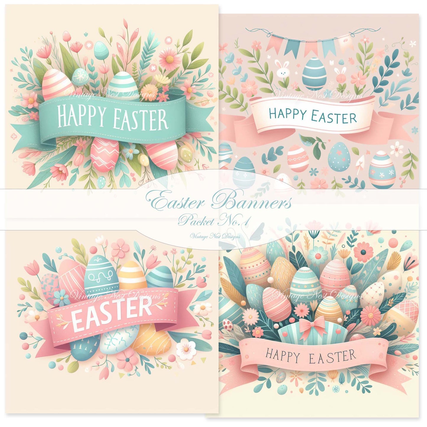 Digital Scrapbooking Easter Banner Packet No.1 Illustration Instant Download
