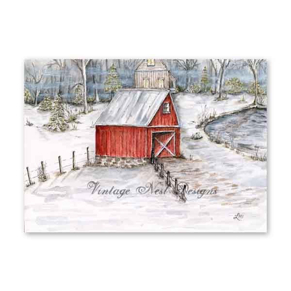 Digitaldruck Bauernhofleben Nr. 13 Aquarellmalerei Sofort-Download