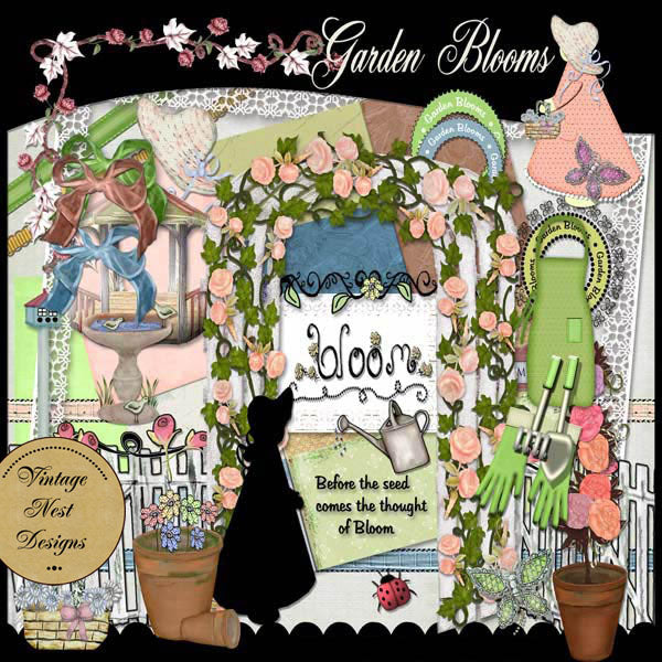 Digital Scrapbooking Garden Blooms Kit Sofort-Download