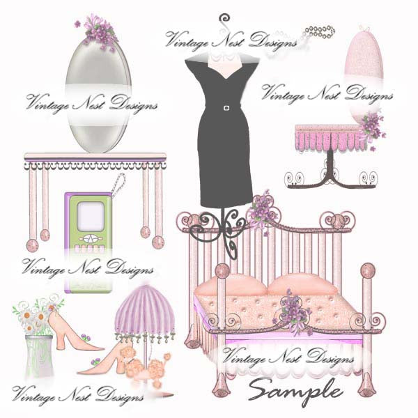 Digitaldruck Glamour Girl Schlafzimmer Set Nr.1 Illustration Sofort Download