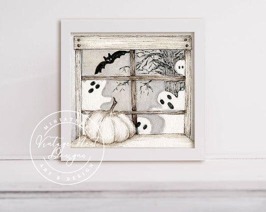 Miniature Halloween Ghosts No.1:1 Digital Print Watercolor Painting