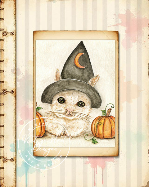 Digital Print Halloween Kitten No. ACEO Watercolor Instant Download