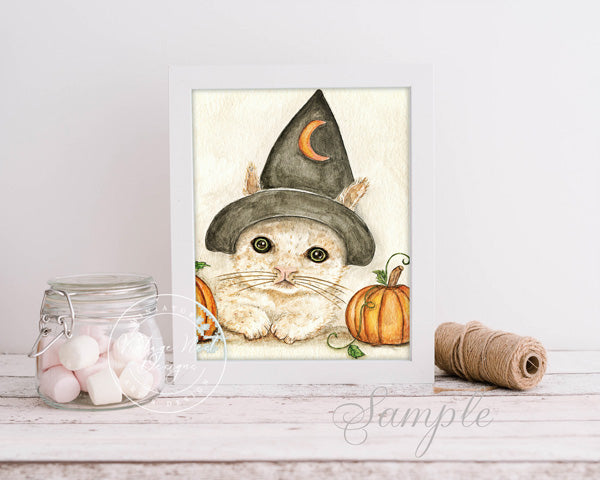 Digital Print Halloween Kitten No. ACEO Watercolor Instant Download