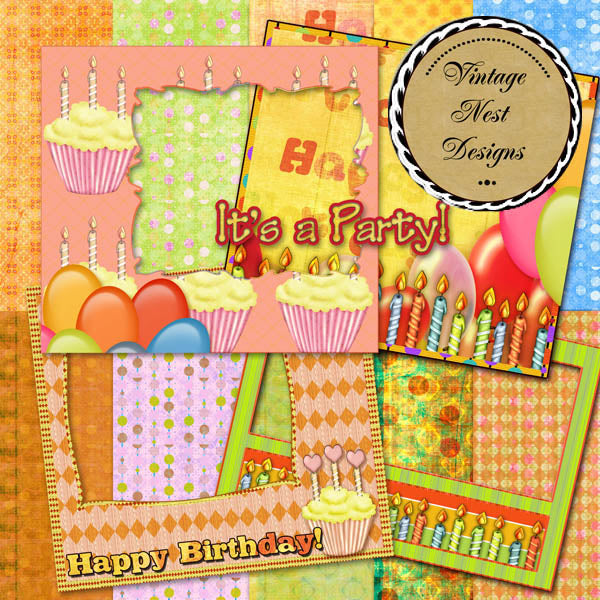 Digitales Scrapbooking "It's a Party" Geburtstagskit Sofort-Download