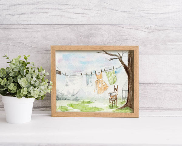 Digital Print Laundry Days No.2 ACEO Watercolor Instant Download