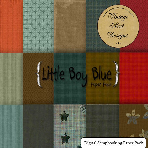 Digital Scrapbooking Little Boy Blue Kit Instant Download