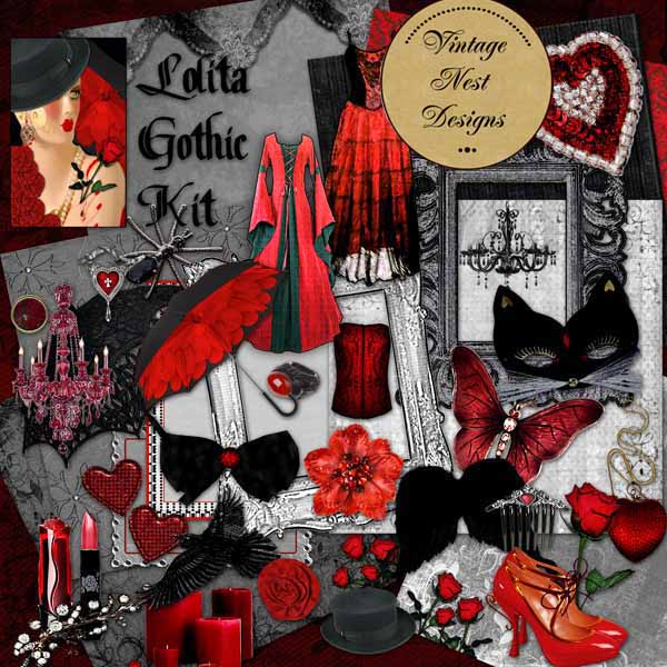 Lolita Gothic Kit Digitale Scrapbooking Illustration