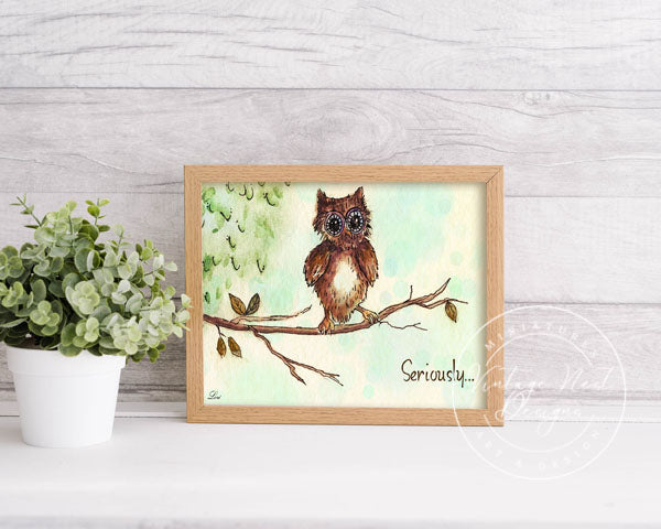 Digitaler Druck Echt jetzt? Gestresste Eule Nr.1 ACEO Aquarell Malerei Sofort-Download