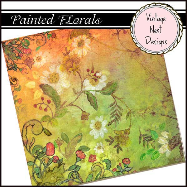 Bemalte Blumen Schnellseite Nr.1 Digitaldruck Scrapbooking
