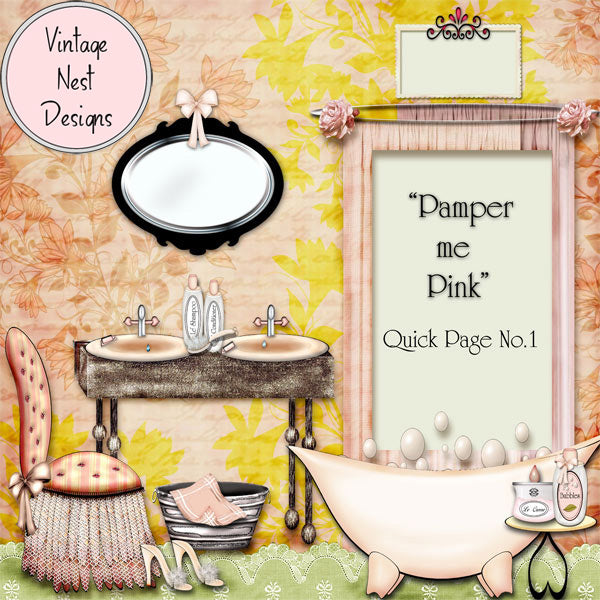 Digital Scrapbooking Pamper Me Pink Quick Page No.1 Instant Download