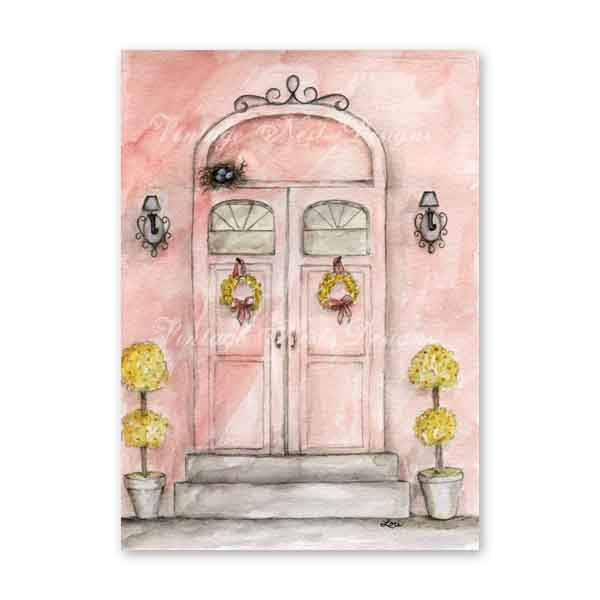 Digital Print Paris Pink Doors No.1 Watercolor Painting Instant Download