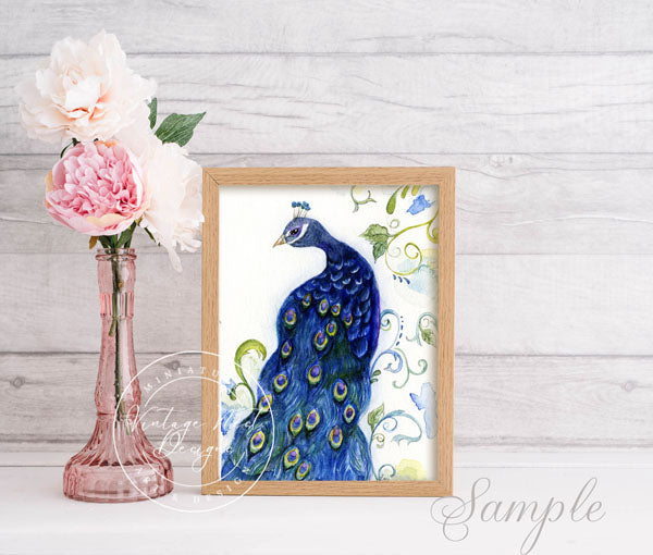 Digitaldruck Pfau Nr.1 Aquarell Instant Download