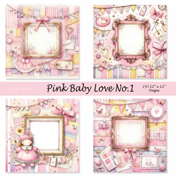 Digitale Drucke Rosa Baby Liebe Nr. 1 Scrapbooking Illustration Sofort-Download