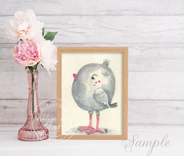 Digitaldruck Pink Tweet Nr. 1 ACEO Aquarell Malerei Sofort-Download