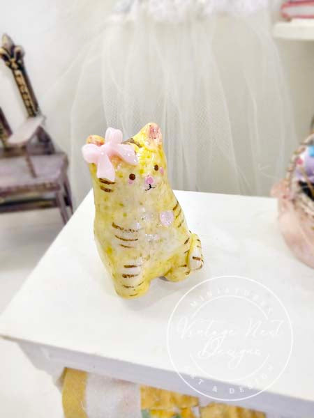 Miniature Cat No.3 Porcelain Handmade for Dollhouse Shadow Box or Diorama Room
