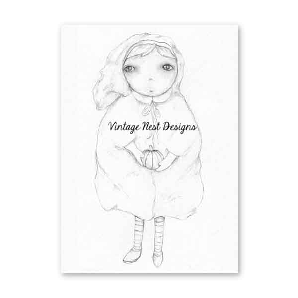 Digital Print Pumpkin Girl No.1 Pencil Drawing Instant Download
