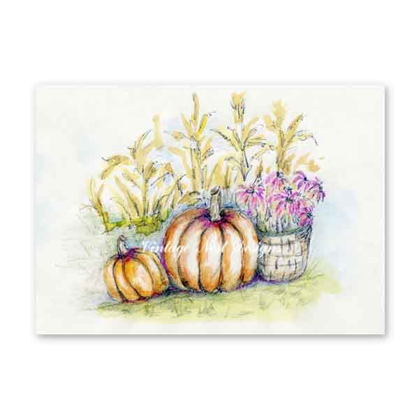Digital Print Pumpkin Patch No.10 Watercolor Painting Instant Download