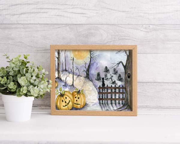 Digital Print Pumpkins in the Woods No.1 ACEO Watercolor Instant Download