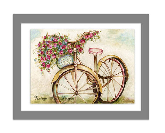Digital Prints Roses Bicycle No.1 Watercolor Painting Instant Download