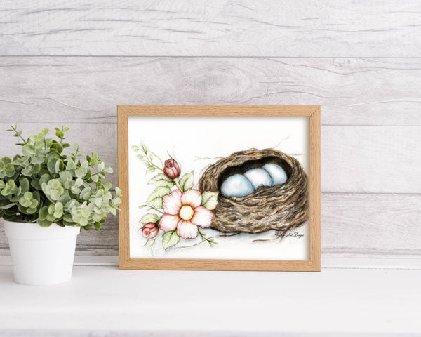 Digitaler Druck Vogelnest Rosen Nr. 2 Aquarell Sofort-Download