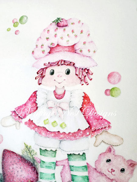 Digital Print Strawberry Shortcake No.1 Watercolor Instant Download