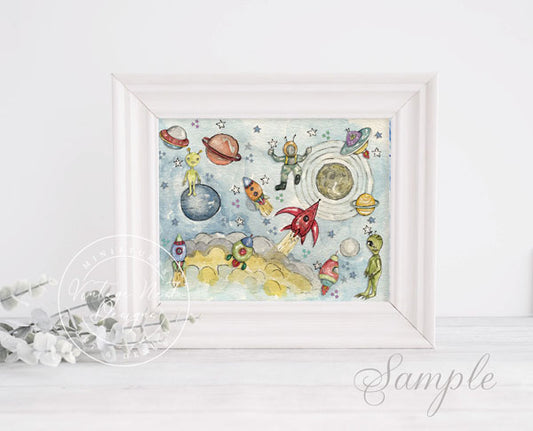 Digital Print Sun Moon Stars No.1 Watercolor Instant Download