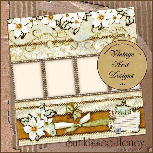 Digital Scrapbooking Sun Kissed Honey Quick Page No.1 Instant Download