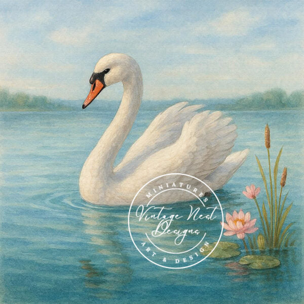 Digital Print Swan No.4 Watercolor Painting Instant Download
