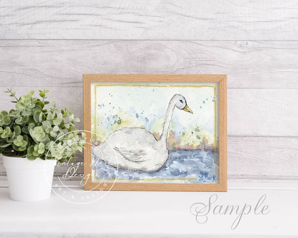 Digitaldruck Schwan Nr.2 ACEO Aquarell Malerei Sofort-Download