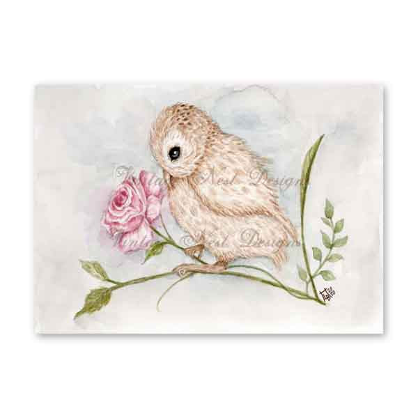 Digitaldruck Süße Baby-Eule Nr.1 Aquarellmalerei Sofort-Download