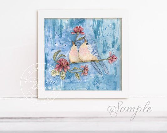 Digital Print Two Tweets No.1 Watercolor Painting Instant Download