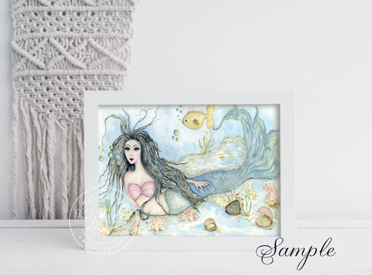 Digital Print Under the Sea Mermaid No.2 Watercolor Instant Download