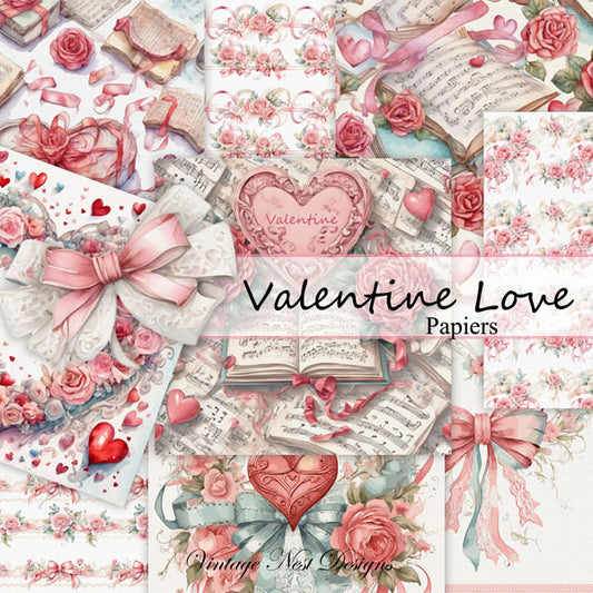 Valentine Love No.1 Kit Digital Prints Illustration Instant Download
