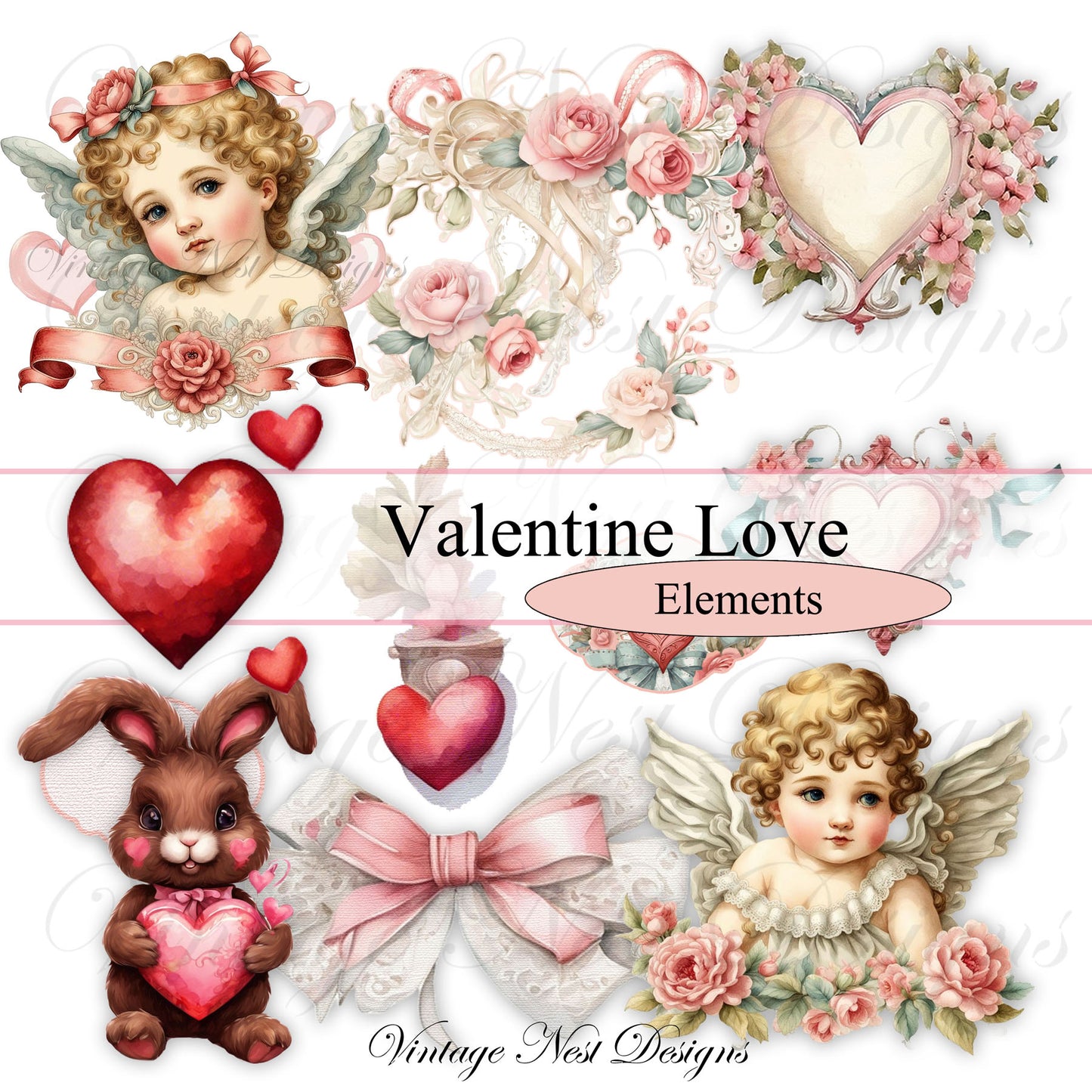 Valentine Love No.1 Kit Digital Prints Illustration Instant Download
