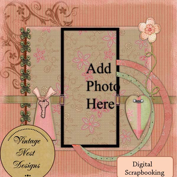 Illustration numérique de scrapbooking "Vintage Blush Quick Page n°2"