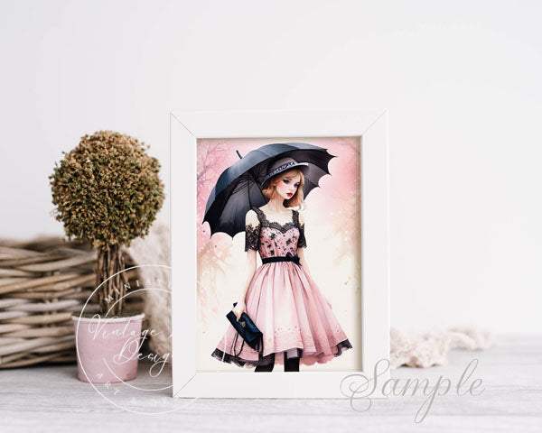 Digitaldruck Vintage Puppe Nr.2 Illustration Sofort-Download