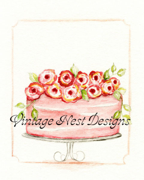 Digitaldruck Kuchen Nr. 4 Aquarellmalerei Sofort-Download