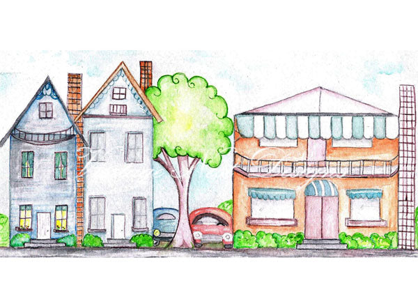 Digitaldruck Whimzy Town Nr. 1 ACEO Aquarellmalerei Sofort-Download