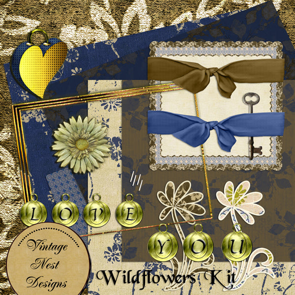 Digital Scrapbooking Wild Flowers Kit Instant Download