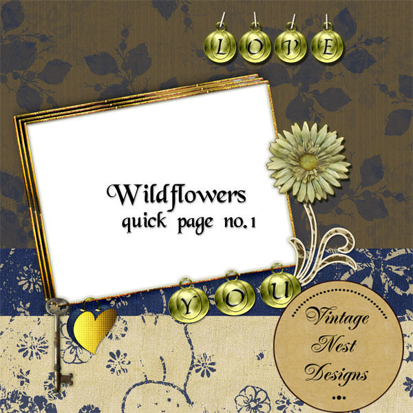 Digital Scrapbooking Wild Flowers Quick Page No.1 Illustration Instant Download